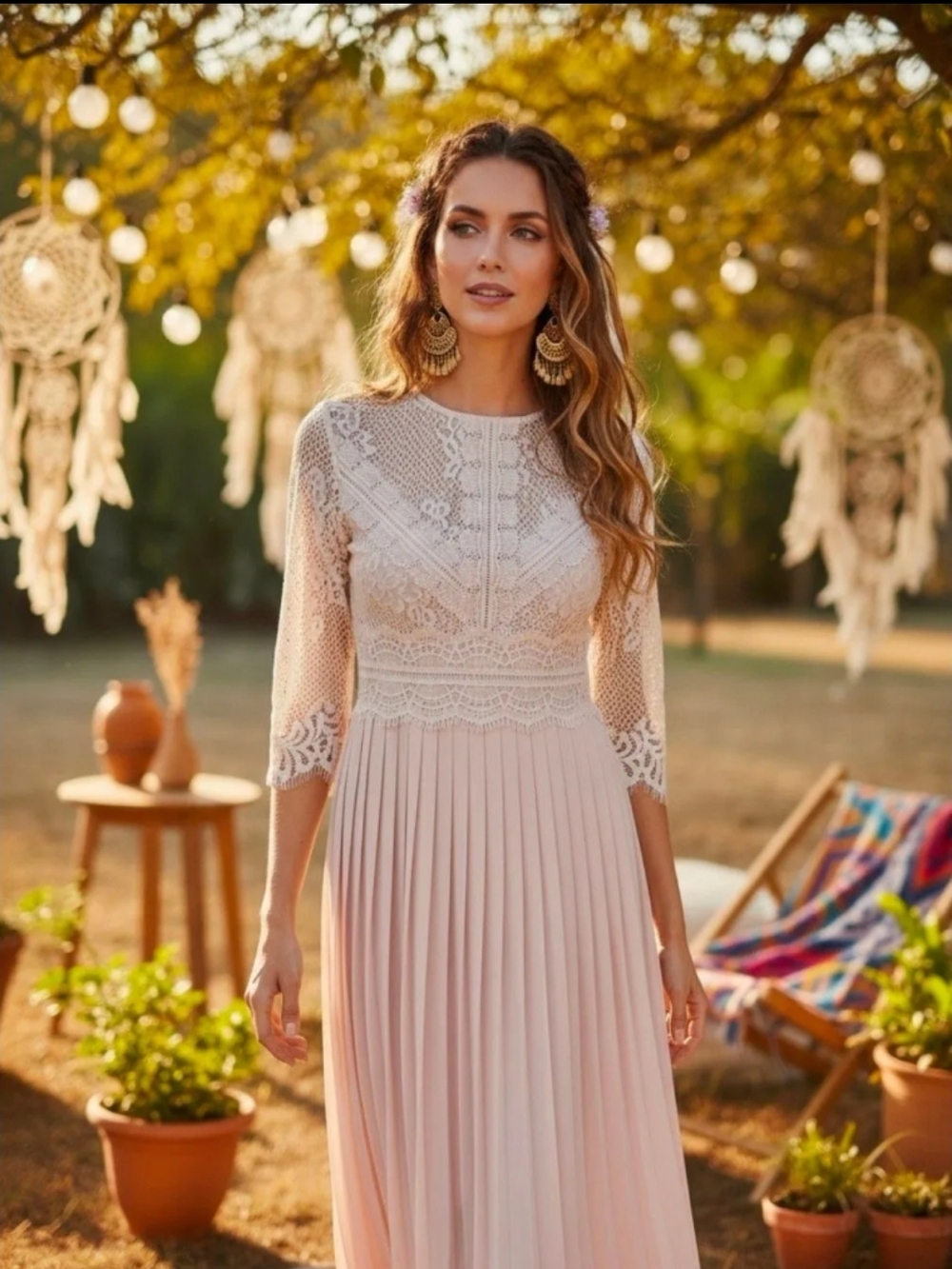 Zara Ivory Lace Bodice Pleated Dress